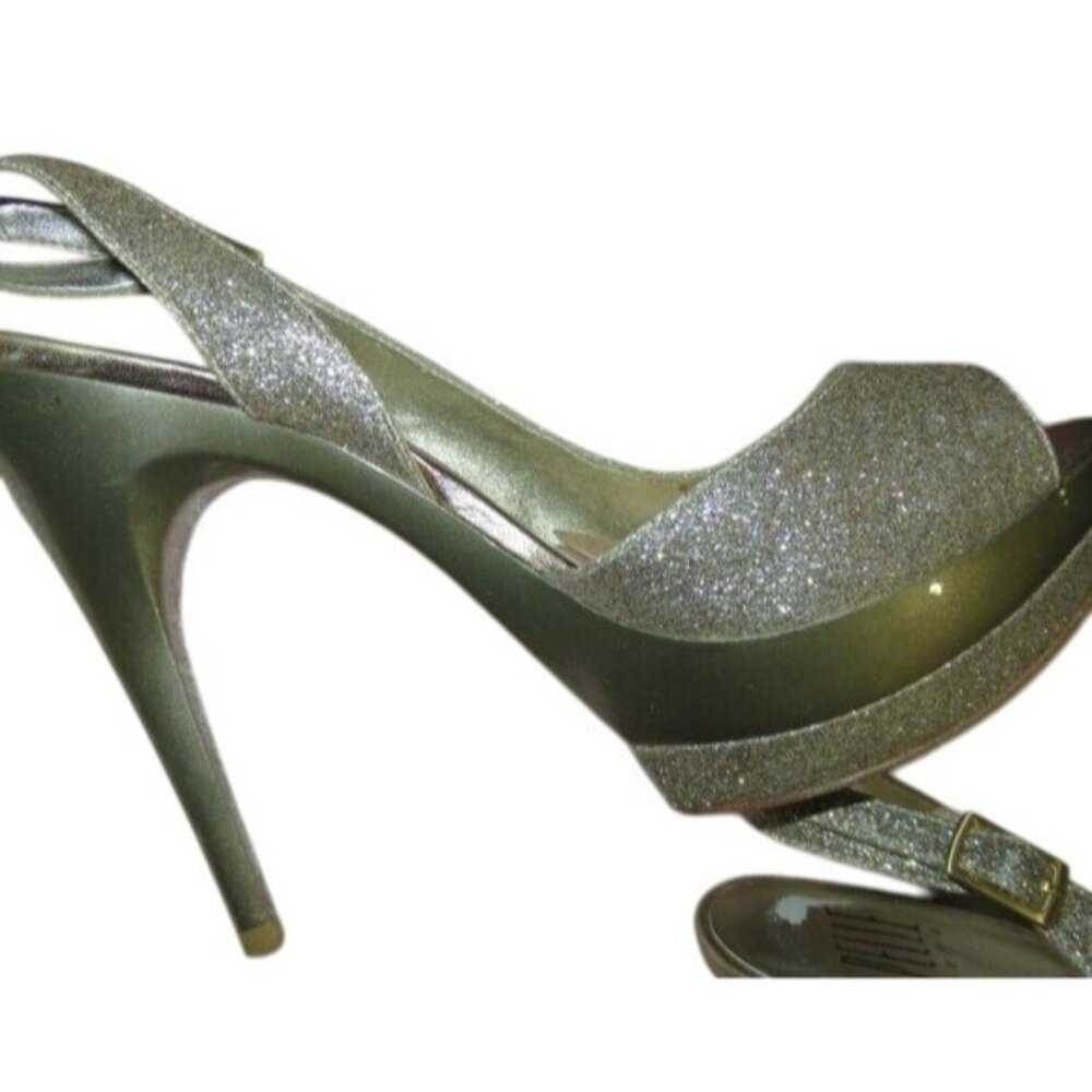 PELLE MODA Gleam Gold Glitter Slingback Pumps Heels size 8.5 Sexy Stilettos - Picture 12 of 14